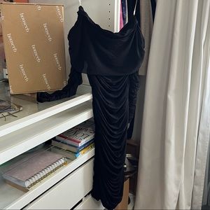 Off the Shoulder, Black Ruched House of CB Dress